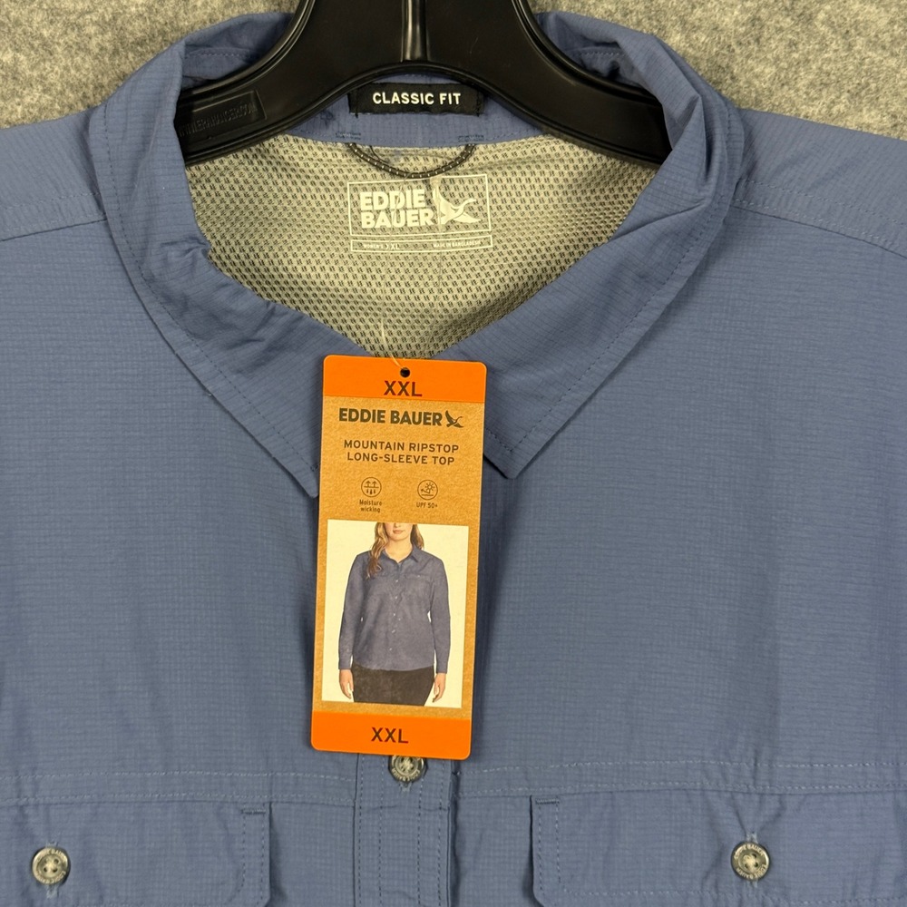 Eddie Bauer Mountain Ripstop Long Sleeve Top Blue XXL UPF 50+ Moisture Wicking - Picture 2 of 8